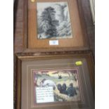 A FRAMED & GLAZED PENCIL SKETCH TOGETHER WITH A NOVELTY PRINT (2)