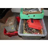 TWO BOXES OF ASSORTED TOOLS TO INCLUDE PLANES, SCREWDRIVERS AND TOOL BOX WITH CONTENTS