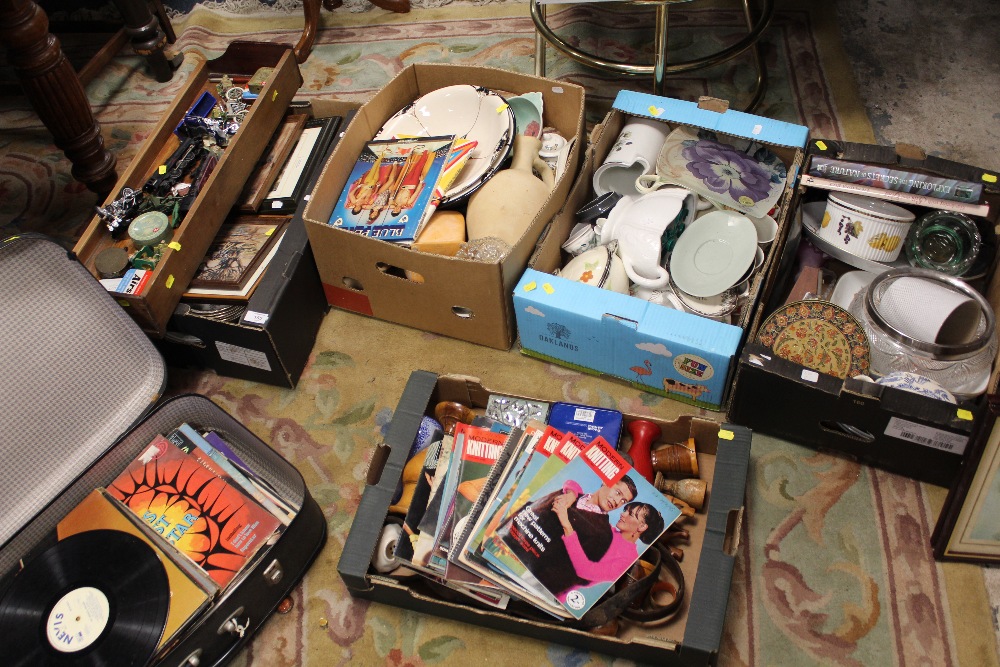 FIVE TRAYS OF ASSORTED SUNDRIES TO INC CERAMICS, RECORDS, TWO VINTAGE TRIANG TRAINS ETC - Image 5 of 5