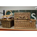 TWO WICKER HAMPERS TOGETHER WITH TWO WICKER BASKETS
