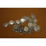 A BAG OF SILVER COIN NECKLACES - APPROX 45 g
