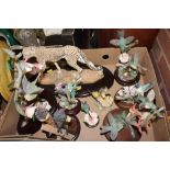 A TRAY OF ANIMAL FIGURES SOME A/F TO INC A CERAMIC SHIRE HORSE ETC