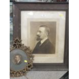 A VINTAGE FRAMED AND GLAZED SIDE PORTRAIT PHOTOGRAPH OF A GENTLEMAN PLUS A METAL FRAMED EXAMPLE