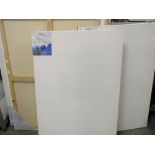 EIGHT VARIOUS SIZED BLANK ARTIST CANVASES - SMALLEST 91 X 61, LARGEST 122 X 82 CM (SIX STILL IN