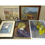 A QUANTITY OF OIL PAINTINGS, VARIOUS ARTISTS AND SUBJECTS TO INC TWO PORTRAIT STUDIES ETC