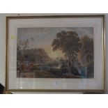 A FRAMED & GLAZED WATERCOLOUR DEPICTING COUNTRY LANDSCAPE WITH CATTLE GRAZING