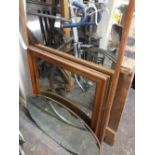 TWO PINE FRAMED MIRRORS TOGETHER WITH ART DECO STYLE BEVELLED EDGE MIRROR (3)