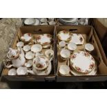 TWO TRAYS OF ROYAL ALBERT OLD COUNTRY ROSES TEAWARE TO INCLUDE A TEAPOT, COFFEE POT, CUPS AND