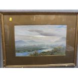 A FRAMED AND GLAZED MIXED MEDIA OF COUNTRY LANDSCAPE & CATTLE SIGNED LOWER RIGHT POTTER 1864