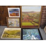 FIVE OIL PAINTINGS OF VARIOUS ARTISTS AND SUBJECTS MOSTLY OF SCENIC LANDSCAPES