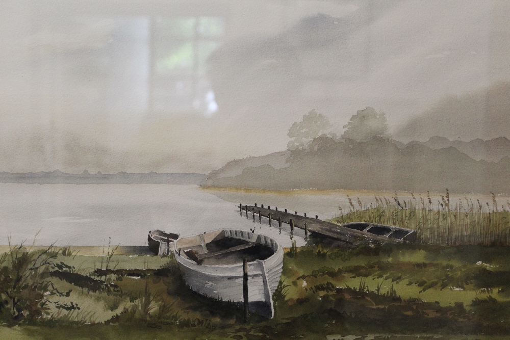 MAURICE ISON - A FRAMED AND GLAZED WATERCOLOUR ENTITLED 'FIRST LIGHT NORFOLK' DATED 1983 - OVERALL - Image 2 of 4