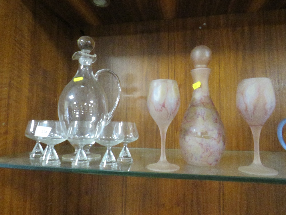 SCHOTT ZSYIESEL GERMAN DECANTER & TWO GLASSES TOGETHER WITH A VICTORIAN GLASS DECANTER & SIX - Image 2 of 2