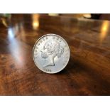 A VICTORIAN 1846 HALF CROWN COIN, higher grade with young portrait.