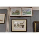 A PAIR OF FRAMED AND GLAZED PRINTS OF RURAL LANDSCAPES TOGETHER WITH A MICHAEL COOPER PRINT OF A