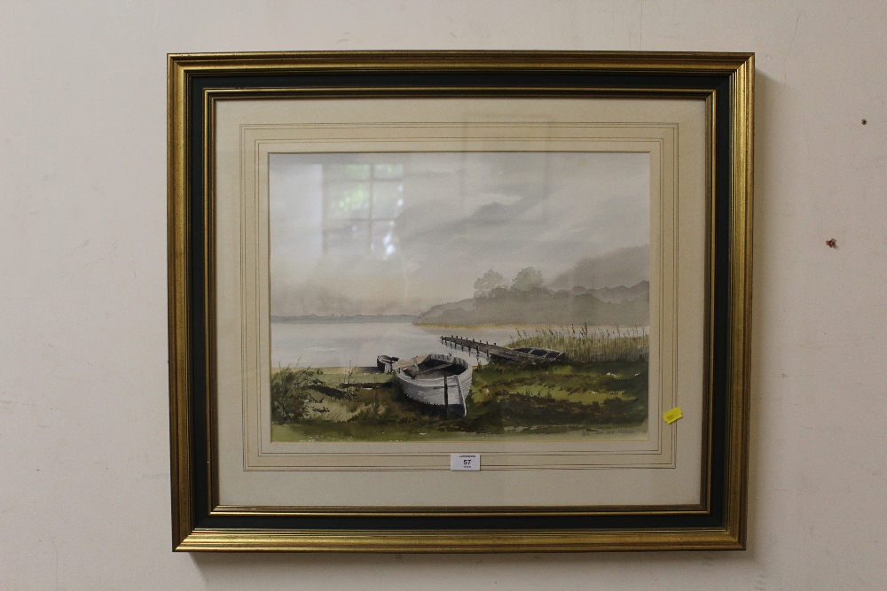 MAURICE ISON - A FRAMED AND GLAZED WATERCOLOUR ENTITLED 'FIRST LIGHT NORFOLK' DATED 1983 - OVERALL