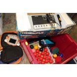 A BOX OF ELECTRICALS ETC TO INC A TOURNAMENT III ELECTRONIC TV GAME