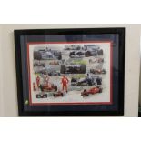 A MODERN F1 INTEREST FRAMED AND GLAZED SILVERSTONE PRINT BY GRAHAM BOSWORTH - OVERALL SIZE 75.5 X