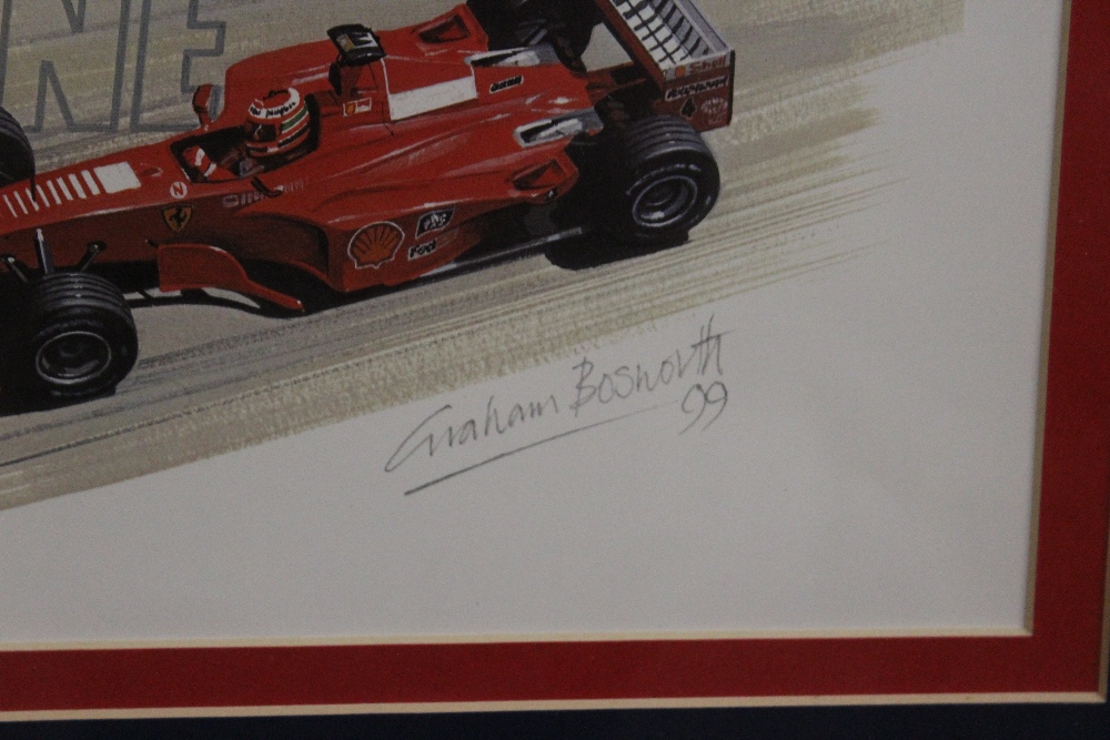 A MODERN F1 INTEREST FRAMED AND GLAZED SILVERSTONE PRINT BY GRAHAM BOSWORTH - OVERALL SIZE 75.5 X - Image 3 of 3