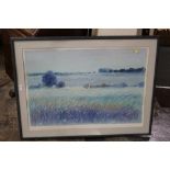 A LARGE FRAMED AND GLAZED SIGNED LIMITED EDITION PRINT SIGNED WOODARD? - AUTUMN P? 244/250 SIZE -