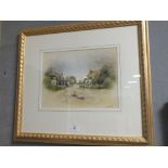 CHRISTOPHER HUGHES (1955). Country village scene, signed lower right, watercolour, gilt framed and