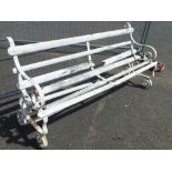 A LARGE PAINTED WHITE GARDEN BENCH A/F L - 184 CM