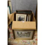 A BOX OF ASSORTED PICTURES TO INCLUDE SIGNED LIMITED EDITION PRINTS, LOCAL INTEREST PRINTS ETC