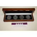 A BOXED COMMEMORATIVE COIN SET - A PURE SILVER SET OF FOUR CROWNS 'THE 60TH ANNIVERSARY OF THE