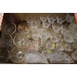 A TRAY OF ASSORTED GLASSWARE TO INC STUART CRYSTAL