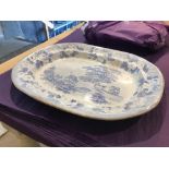 SPODE BLUE & WHITE MEAT PLATTER, circa 1815, printed with a rustic scene depicting cattle and sheep