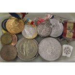 A BOX OF MEDALLIONS ETC