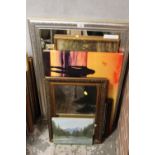 A COLLECTION OF PICTURES AND PRINTS TO INCLUDE MIRRORS, OIL ON BOARD ETC (8)