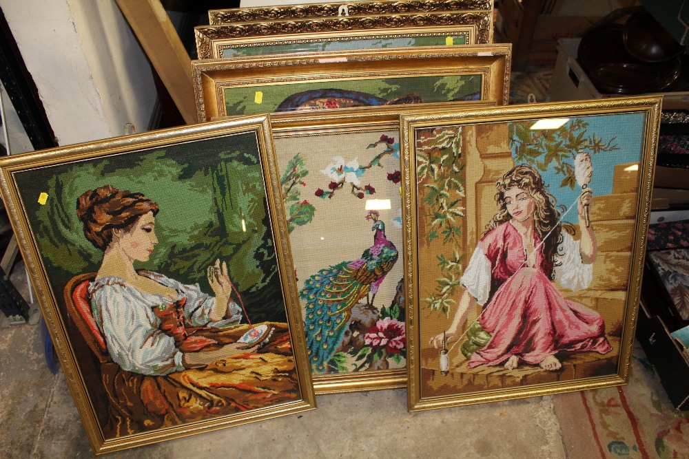 A COLLECTION OF FRAMED AND GLAZED NEEDLEWORKS DEPICTING FIGURES ETC (11)