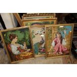 A COLLECTION OF FRAMED AND GLAZED NEEDLEWORKS DEPICTING FIGURES ETC (11)
