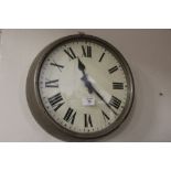 A VINTAGE CIRCULAR METAL WALL CLOCK STAMPED G.P.O TO DIAL WIDTH - 36CM