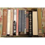 TWO SMALL TRAYS OF FOLIO SOCIETY BOOKS ETC. TO INCLUDE EIGHT 'THE DECLINE AND FALL OF THE ROMAN