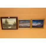 A PAIR OF GILT FRAMED IMPRESSIONIST SEASCAPE OIL ON BOARDS - OVERALL SIZE 40.5CM X 31.5CM - TOGETHER