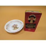 A VINTAGE QUAKER OATS BOX & CONTENTS TOGETHER WITH AN ANTIQUE BOWL WITH QUAKER OAKS ADVERTISING