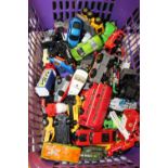 A BASKET OF ASSORTED MODERN TOYS CARS