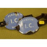 TWO ENAMELLED RAILWAY PERSON I.C. WORK ARM BANDS