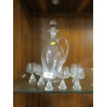 SCHOTT ZSYIESEL GERMAN DECANTER & TWO GLASSES TOGETHER WITH A VICTORIAN GLASS DECANTER & SIX