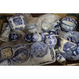 A TRAY OF BLUE & WHITE CHINA & CERAMICS TO INC ORIENTAL EXAMPLES