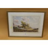 WILLIAM JOSIAH REDWORTH R.A - A FRAMED AND GLAZED WATERCOLOUR OF A SHEPPARD HERDING SHEEP SIGNED