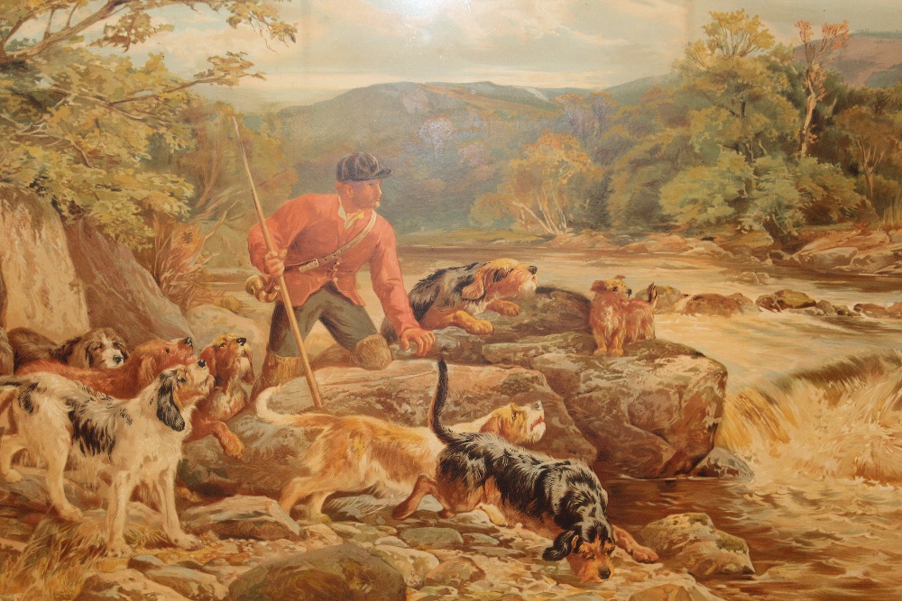 AN OAK FRAMED AND GLAZED VINTAGE PRINT ENTITLED THE OTTER HUNT BY J S NOBLE H-59CM W-84CM - Image 2 of 2