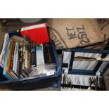 A BOX OF BOOKS TOGETHER WITH TWO HESSIAN SACKS & A CANTEEN OF CUTLERY