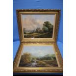 TWO OIL PAINTINGS OF RURAL SCENES SIGNED P. BRADSHAW
