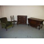 FOUR ITEMS TO INCLUDE A CHEST OF DRAWERS AND A DROP LEAF TABLE IN OAK