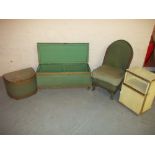 A SELECTION OF LLOYD LOOM STYLE ITEMS TO INCLUDE BEDSIDES, CCHAIR AND A BLANKET BOX