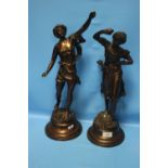 A PAIR OF BRONZED METAL FIGURES