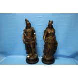 A PAIR OF BRONZED METAL CLASSICAL FIGURES