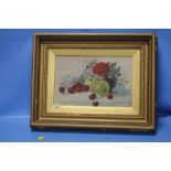 A FRAMED AND GLAZED OIL ON BOARD STILL LIFE OF FRUIT SIGNED T. SMITH, 57 X 47 CM